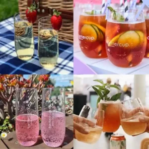 Reusable stemless and tasters with cocktails and beverages at events